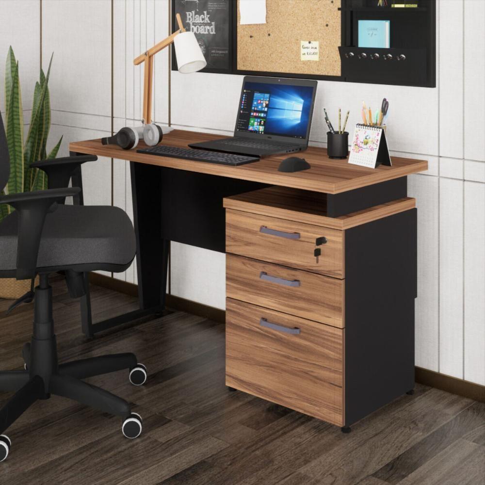 Escrivaninha 120cm Com 3 Gavetas Flex Multimóveis Cr25320 Sevilha Preto - 1