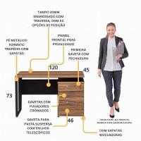 Escrivaninha 120cm Com 3 Gavetas Flex Multimóveis Cr25320 Sevilha Preto - 3