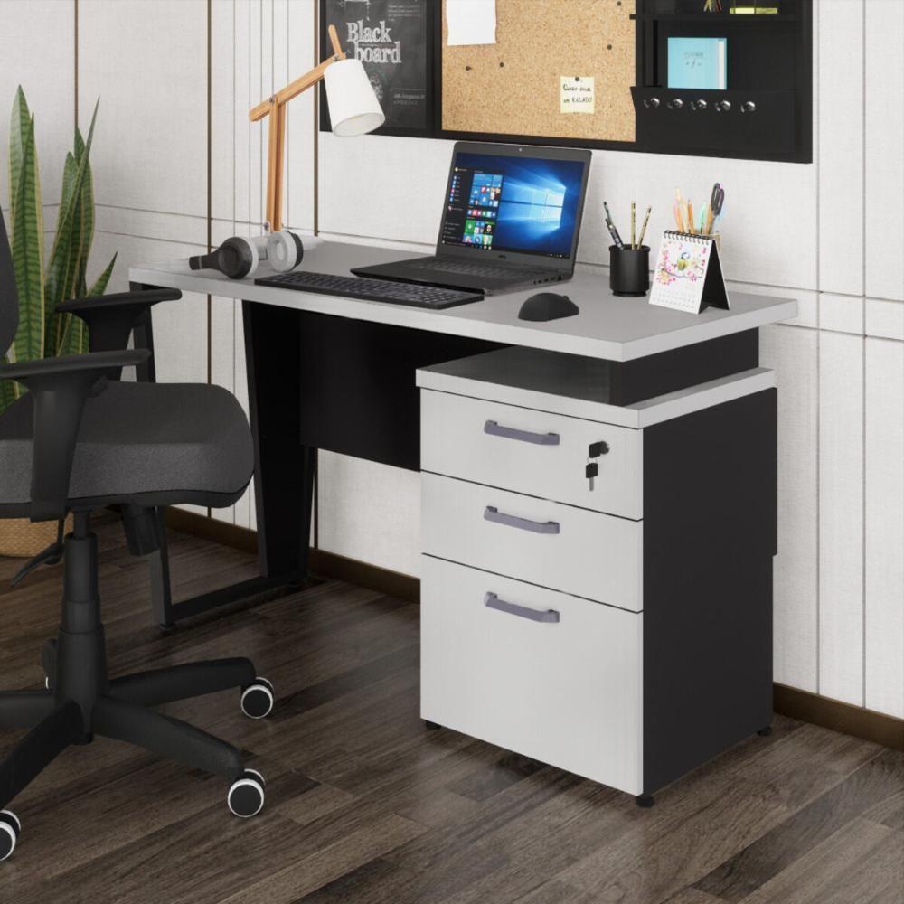 Escrivaninha 120cm Com 3 Gavetas Flex Multimóveis Cr25320 Cinza Preto - 1