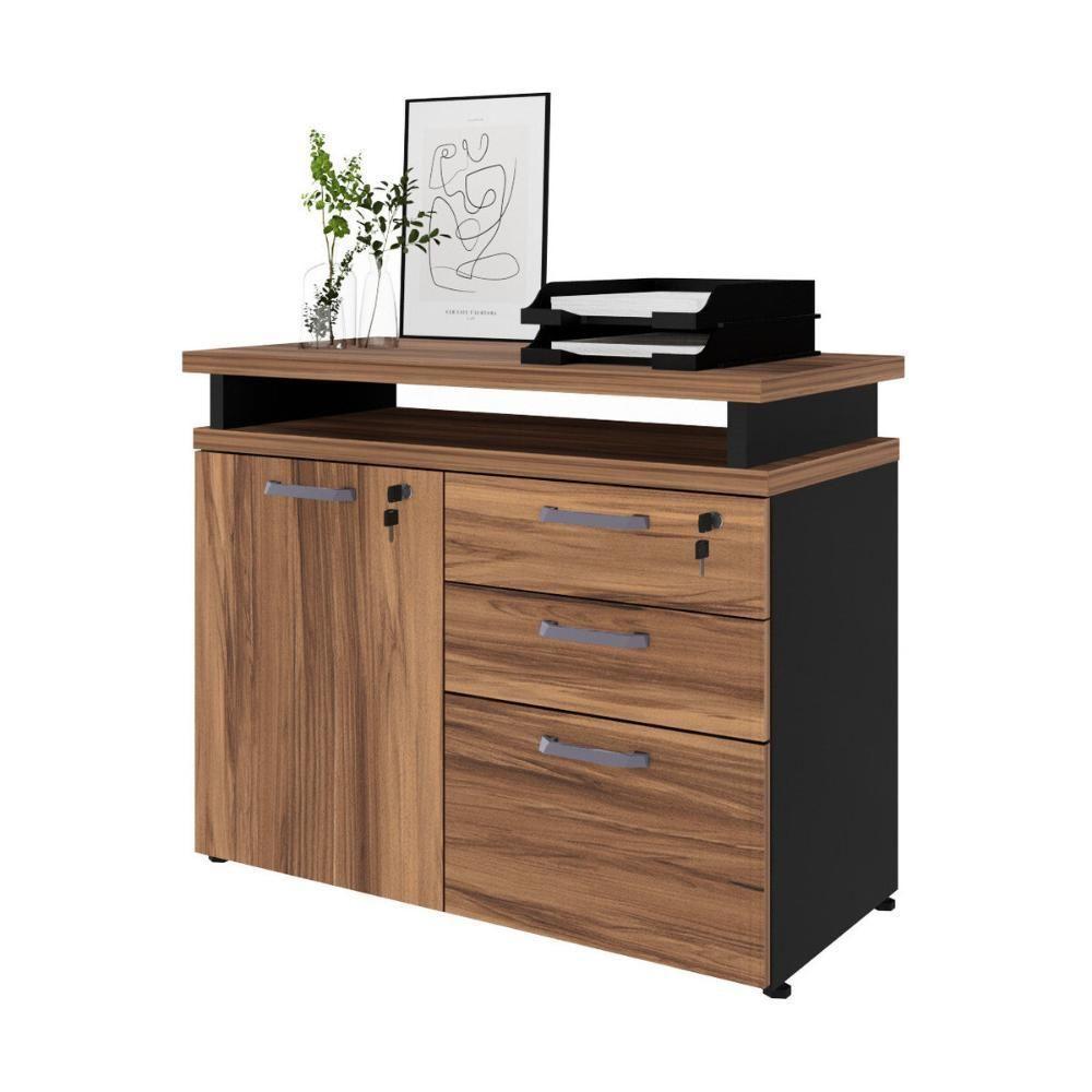 Balcão De Escritório Extensível 90cm 1 Porta Com Chave 3 Gavetas Multimóveis Cr25299 Sevilha Preto - 2