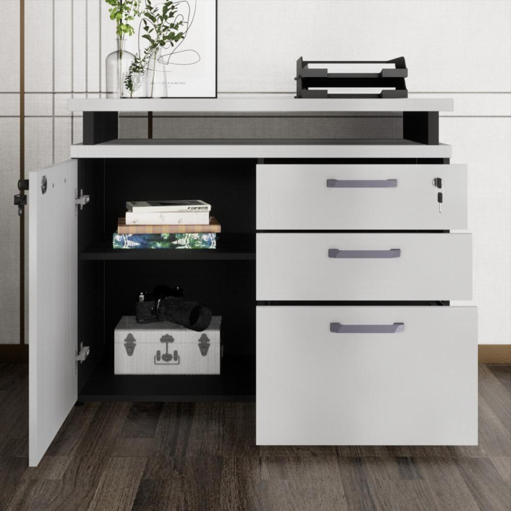 Balcão De Escritório Extensível 90cm 1 Porta Com Chave 3 Gavetas Multimóveis Cr25299 Cinza Preto - 5