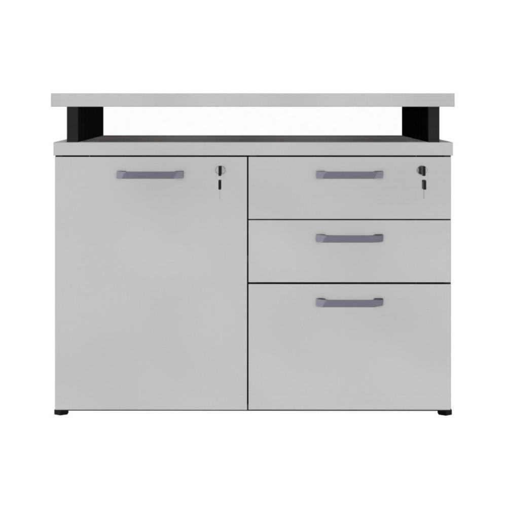 Balcão De Escritório Extensível 90cm 1 Porta Com Chave 3 Gavetas Multimóveis Cr25299 Cinza Preto - 7