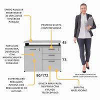 Balcão De Escritório Extensível 90cm 1 Porta Com Chave 3 Gavetas Multimóveis Cr25299 Cinza Preto - 3