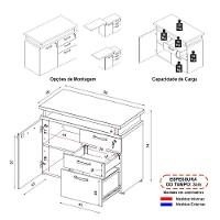 Balcão De Escritório Extensível 90cm 1 Porta Com Chave 3 Gavetas Multimóveis Cr25299 Cinza Preto