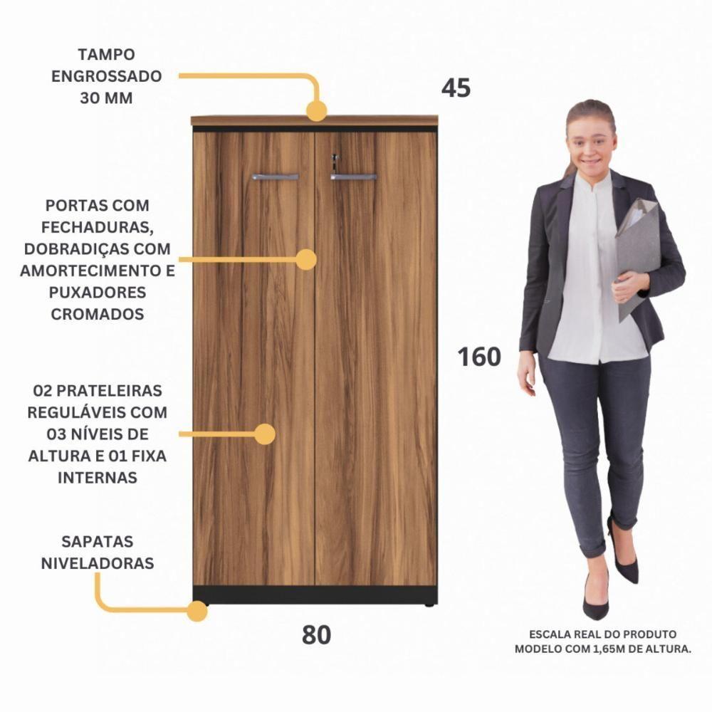 Armário De Escritório 80cm 2 Portas Com Chave Multimóveis Cr25294 Sevilha Preto - 3