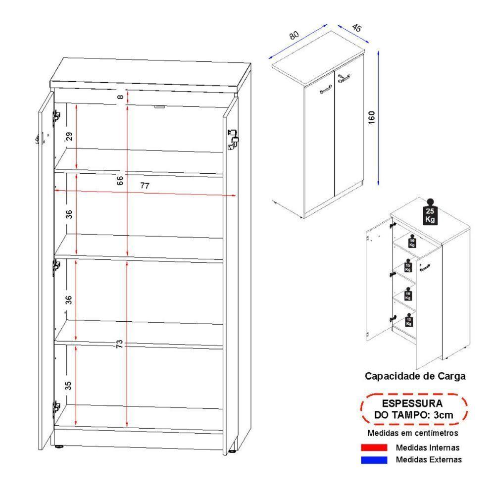 Armário De Escritório 80cm 2 Portas Com Chave Multimóveis Cr25294 Sevilha Preto - 4