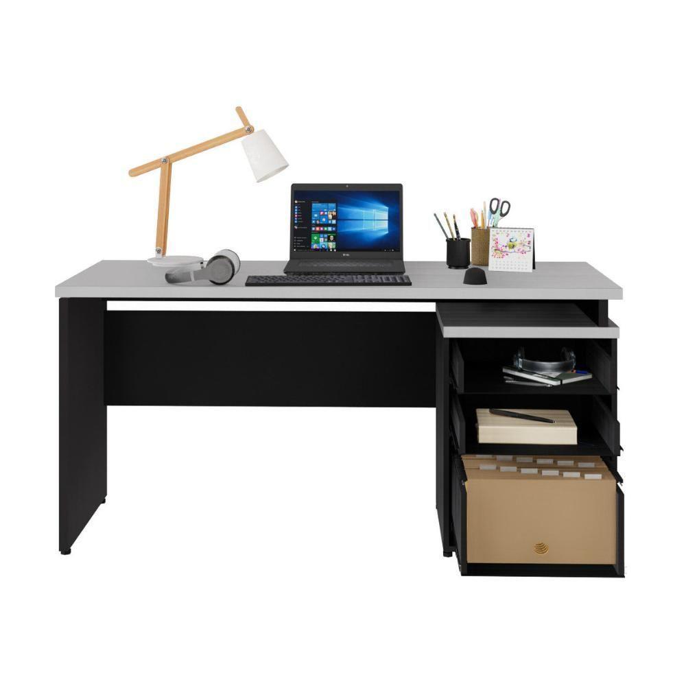 Escrivaninha Mesa Escritório 150cm 3 Gavetas Flex Multimóveis Cr25316 Cinza Preto - 5
