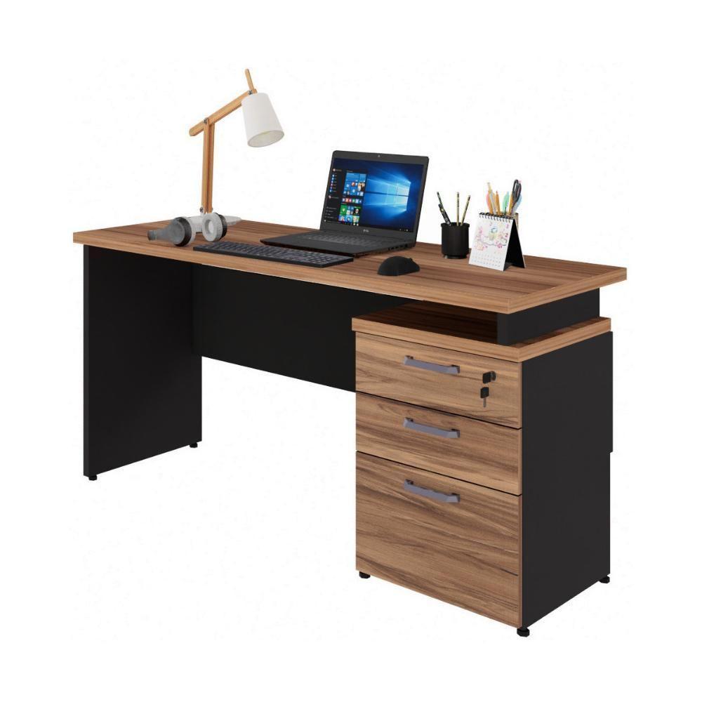 Escrivaninha Mesa Escritório 150cm 3 Gavetas Flex Multimóveis Cr25316 Sevilha Preto - 3