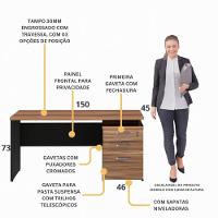 Escrivaninha Mesa Escritório 150cm 3 Gavetas Flex Multimóveis Cr25316 Sevilha Preto