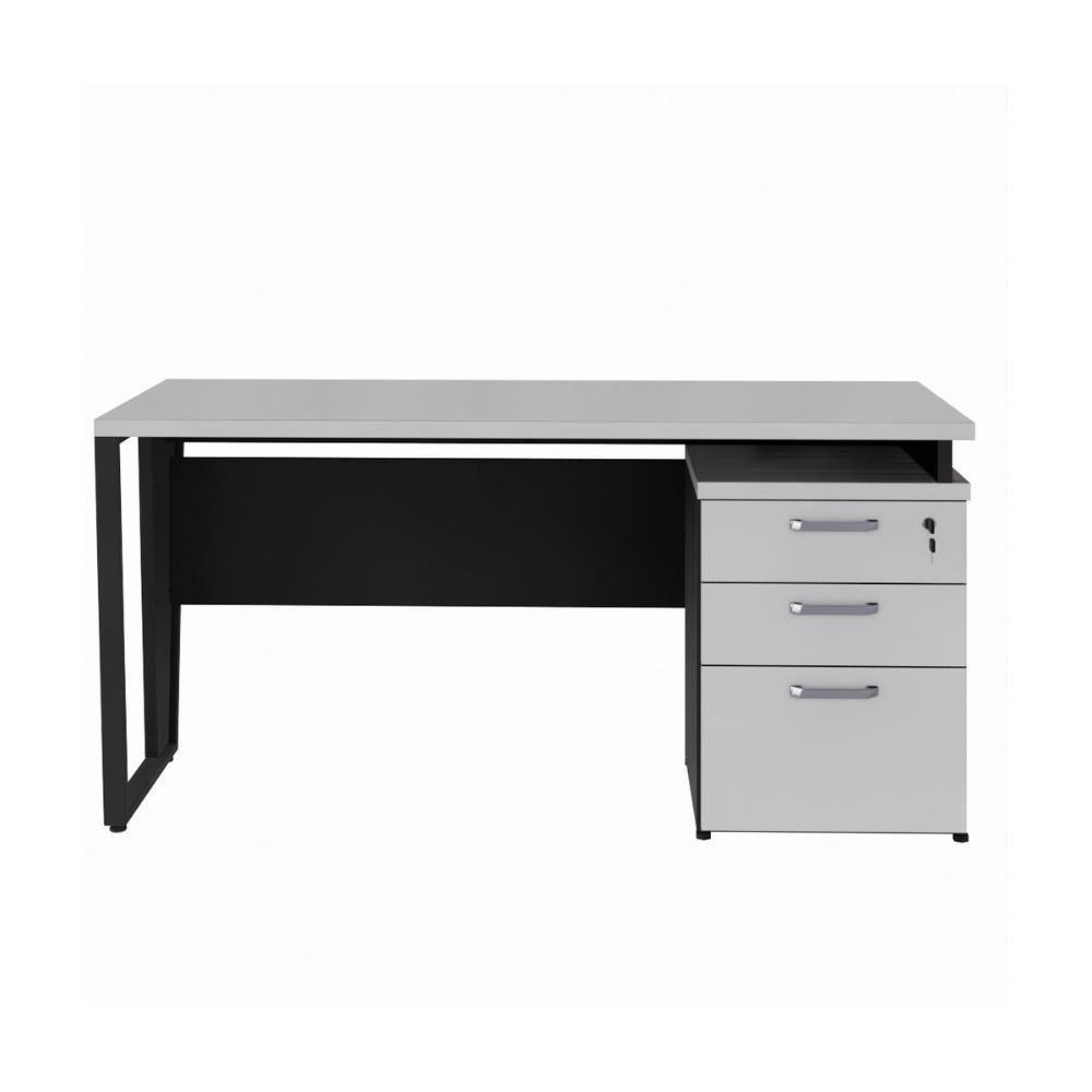 Escrivaninha Mesa Escritório 150cm 3 Gavetas Flex Multimóveis Cr25322 Cinza Preto - 4