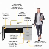 Escrivaninha Mesa Escritório 150cm 3 Gavetas Flex Multimóveis Cr25322 Cinza Preto - 6