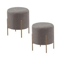 Conjunto - 2 Puff Banqueta Odim Bronze Luxo Castellar Móbile Linho Cinza - 1