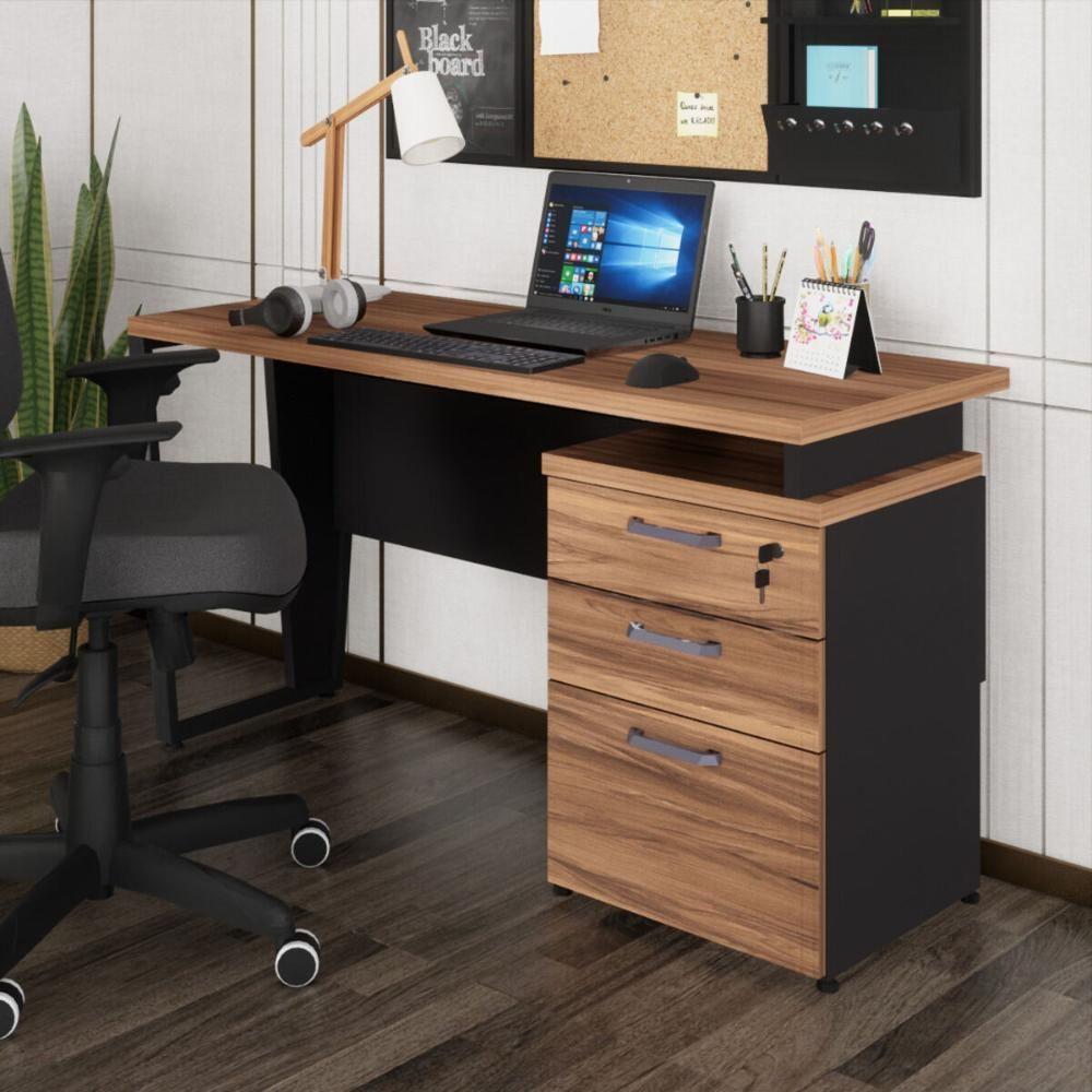 Escrivaninha Mesa Escritório 135cm 3 Gavetas Flex Multimóveis Cr25321 Sevilha Preto - 1