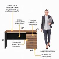 Escrivaninha Mesa Escritório 135cm 4 Gavetas Flex Multimóveis Cr25314 Sevilha Preto - 3