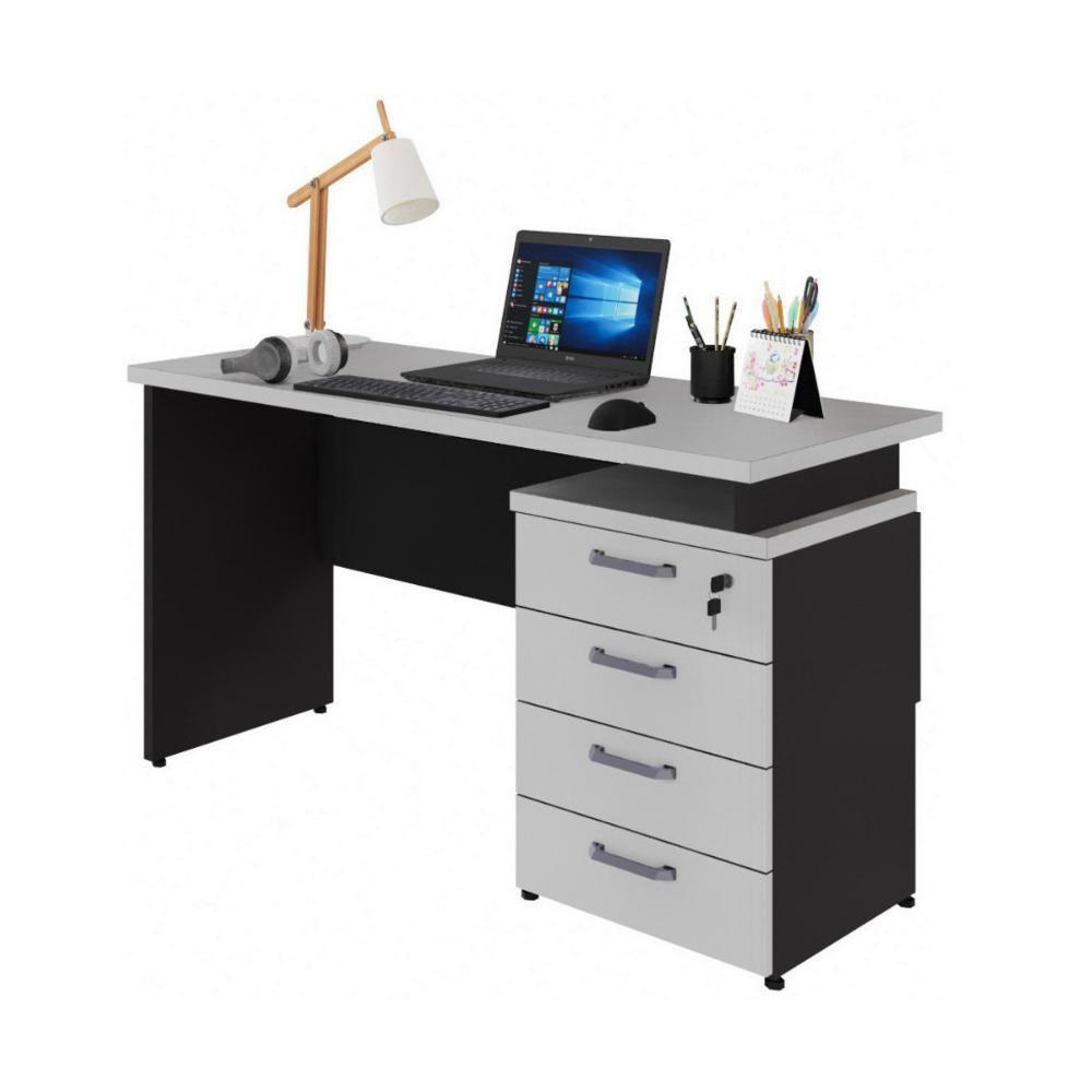 Escrivaninha Mesa Escritório 135cm 4 Gavetas Flex Multimóveis Cr25314 Cinza Preto - 2
