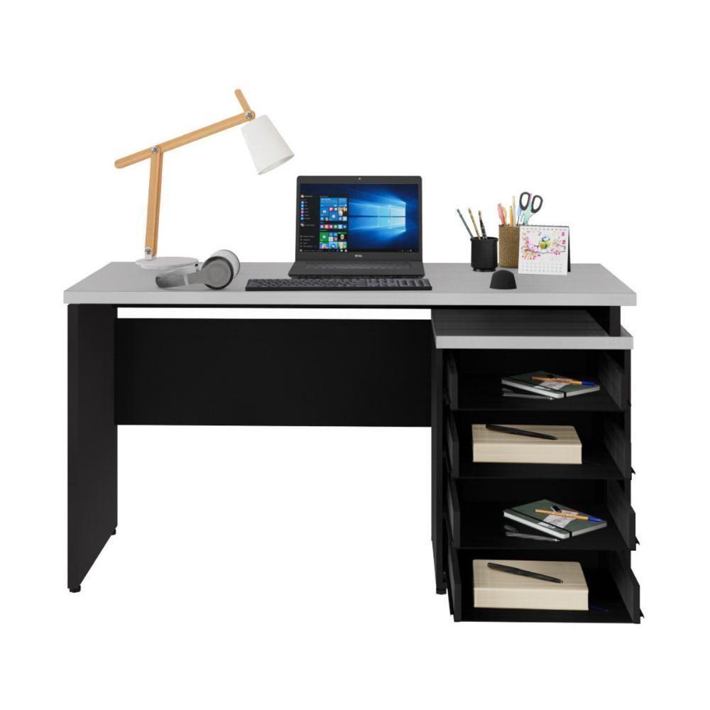 Escrivaninha Mesa Escritório 135cm 4 Gavetas Flex Multimóveis Cr25314 Cinza Preto - 5