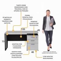 Escrivaninha Mesa Escritório 135cm 3 Gavetas Flex Multimóveis Cr25321 Cinza Preto - 3