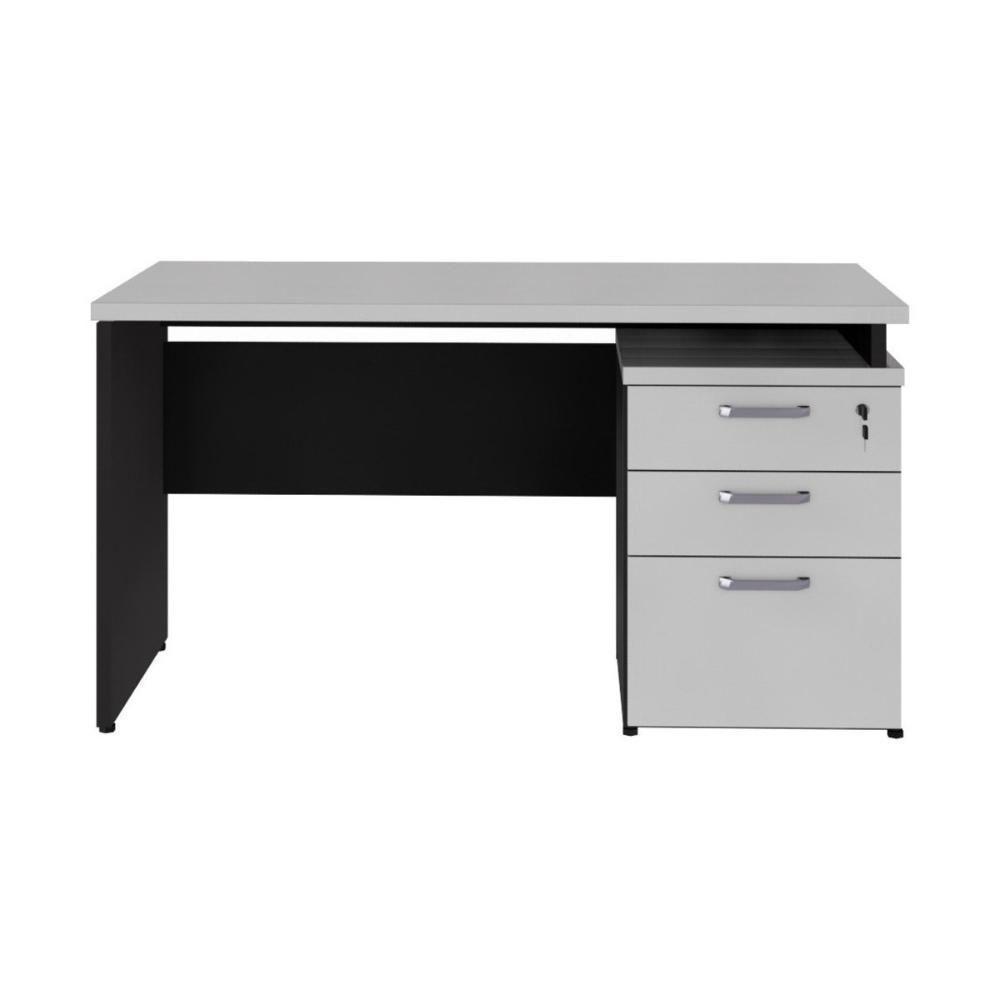 Escrivaninha Mesa Escritório 135cm 3 Gavetas Flex Multimóveis Cr25313 Cinza Preto - 6