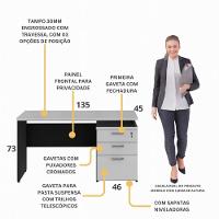 Escrivaninha Mesa Escritório 135cm 3 Gavetas Flex Multimóveis Cr25313 Cinza Preto - 3