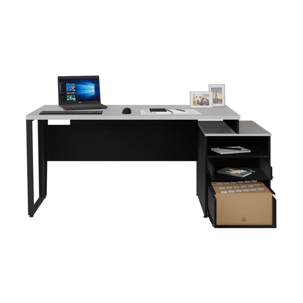 Escrivaninha Mesa De Escritório 172cm 2 Gavetas Flex Multimóveis Cr25310 Cinza Preto - 5
