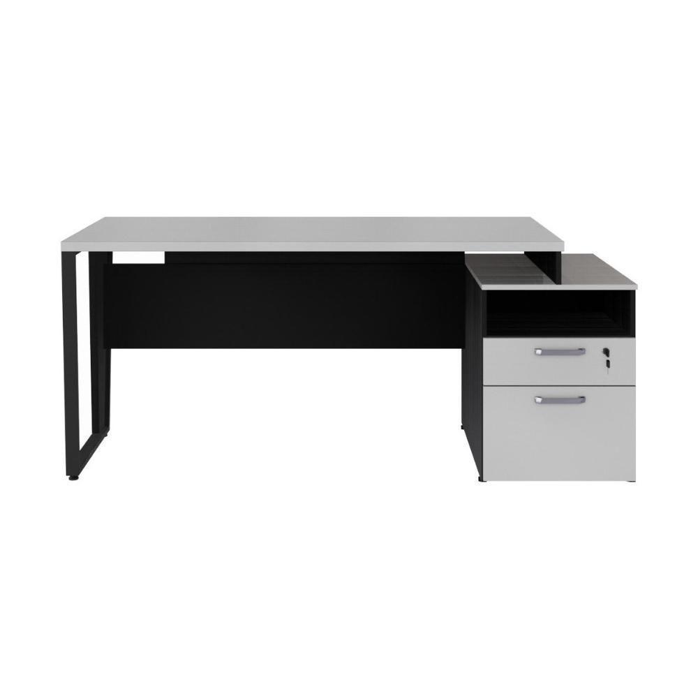 Escrivaninha Mesa De Escritório 172cm 2 Gavetas Flex Multimóveis Cr25310 Cinza Preto - 7
