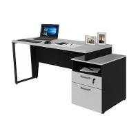 Escrivaninha Mesa De Escritório 172cm 2 Gavetas Flex Multimóveis Cr25310 Cinza Preto - 2
