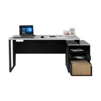 Escrivaninha Mesa De Escritório 172cm 2 Gavetas Flex Multimóveis Cr25310 Cinza Preto - 5