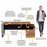 Escrivaninha Mesa De Escritório 172cm 2 Gavetas Flex Multimóveis Cr25310 Sevilha Preto - 7