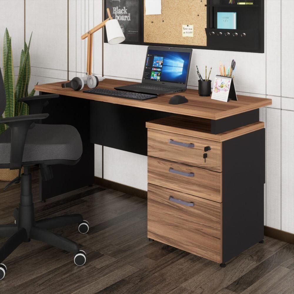 Escrivaninha Mesa Escritório 135cm 3 Gavetas Flex Multimóveis Cr25313 Sevilha Preto - 1