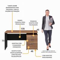Escrivaninha Mesa Escritório 135cm 3 Gavetas Flex Multimóveis Cr25313 Sevilha Preto - 3