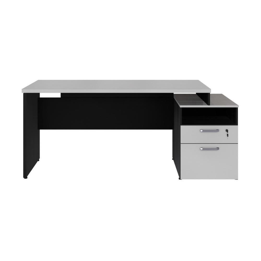 Escrivaninha Mesa De Escritório 172cm 2 Gavetas Flex Multimóveis Cr25309 Cinza Preto - 7