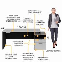 Escrivaninha Mesa De Escritório 172cm 2 Gavetas Flex Multimóveis Cr25309 Cinza Preto - 3