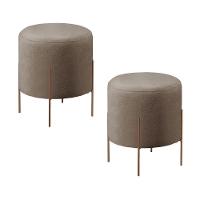 Conjunto - 2 Puff Banqueta Odim Bronze Luxo Castellar Móbile Linho Cappuccino - 1