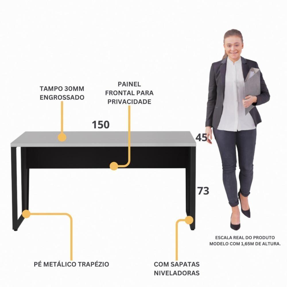 Escrivaninha Mesa De Escritório 150cm Multimóveis Cr25329 Cinza Preto - 3