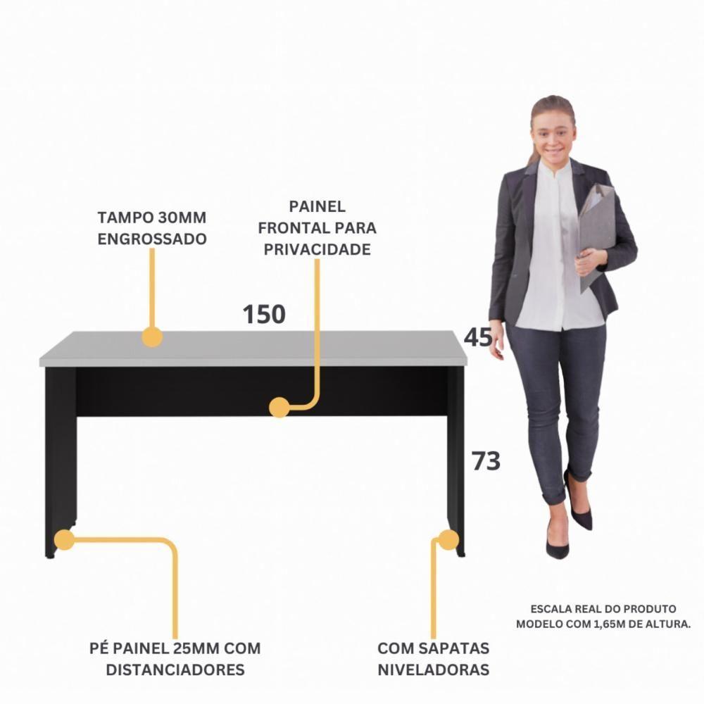 Escrivaninha Mesa De Escritório 150cm Multimóveis Cr25318 Cinza Preto - 3