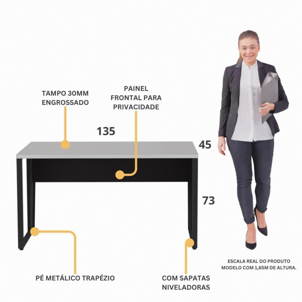 Escrivaninha Mesa De Escritório 135cm Multimóveis Cr25328 Cinza Preto - 3