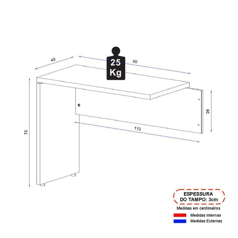 Mesa De Escritório Auxiliar 90cm Multimóveis Cr25305 Sevilha Preto - 4