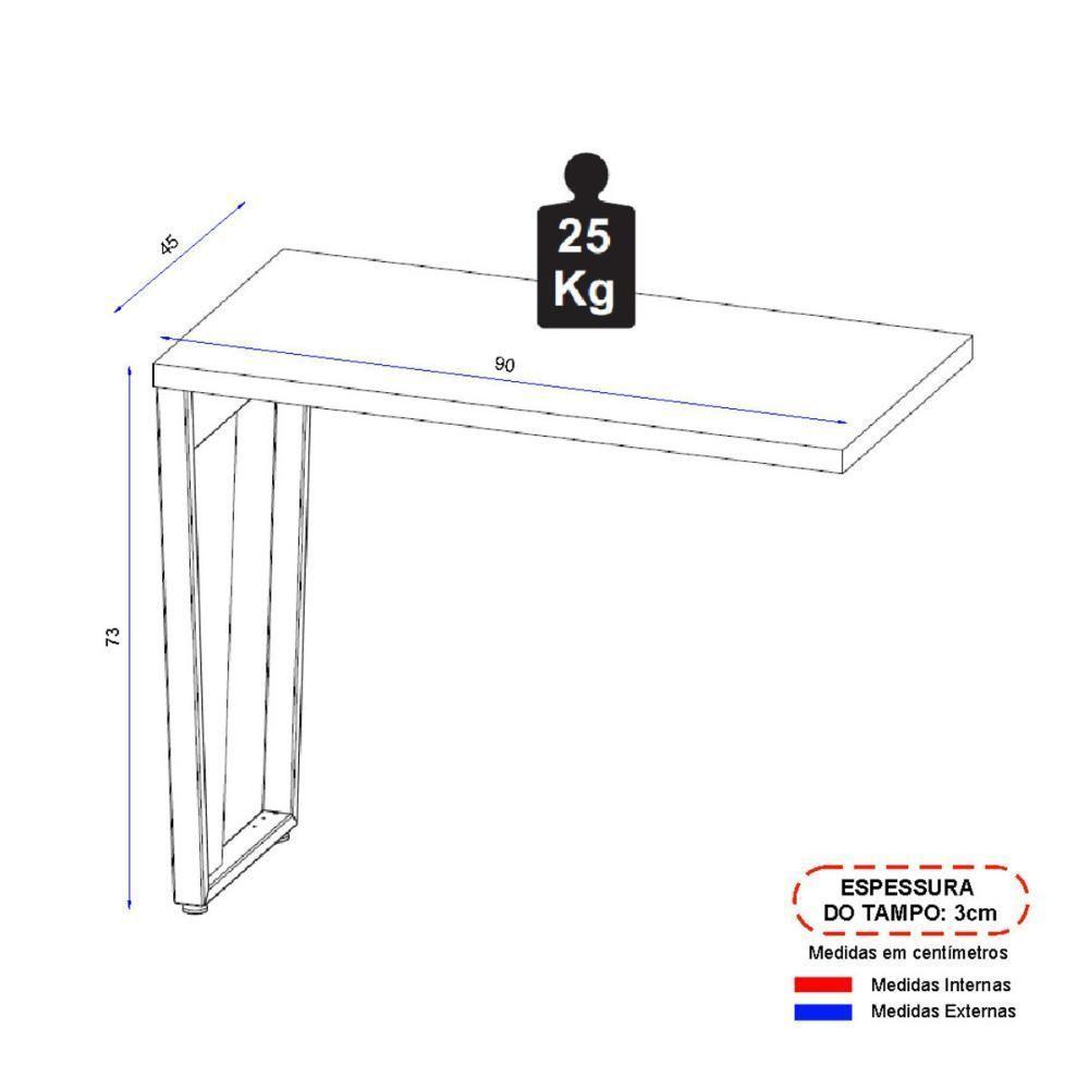 Mesa De Escritório Auxiliar 90cm Multimóveis Cr25306 Cinza Preto - 4
