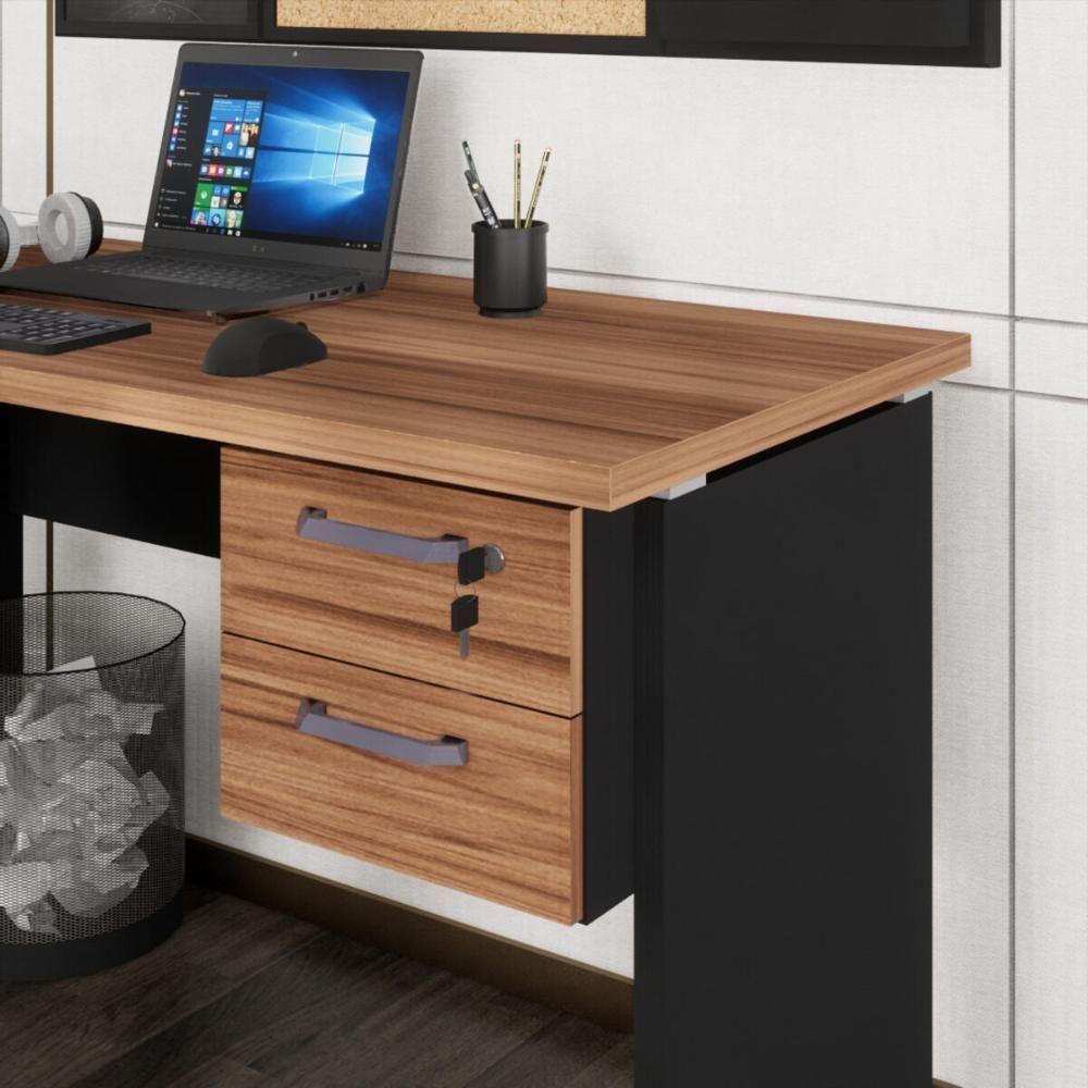 Gaveteiro Para Mesa De Escritório 33cm Com Chave 2 Gavetas Multimóveis Cr25304 Sevilha Preto - 1