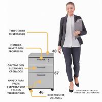 Gaveteiro De Escritório 46cm Com Chave 3 Gavetas E Rodízios Multimóveis Cr25302 Cinza Preto