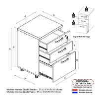 Gaveteiro De Escritório 46cm Com Chave 3 Gavetas E Rodízios Multimóveis Cr25302 Cinza Preto - 5