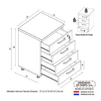 Gaveteiro De Escritório 46cm Com Chave 4 Gavetas E Rodízios Multimóveis Cr25303 Sevilha Preto