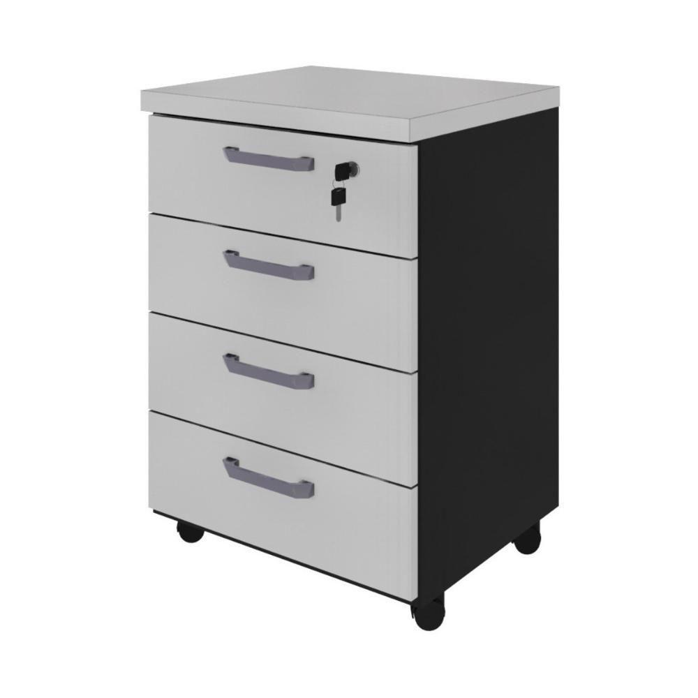 Gaveteiro De Escritório 46cm Com Chave 4 Gavetas E Rodízios Multimóveis Cr25303 Cinza Preto - 2