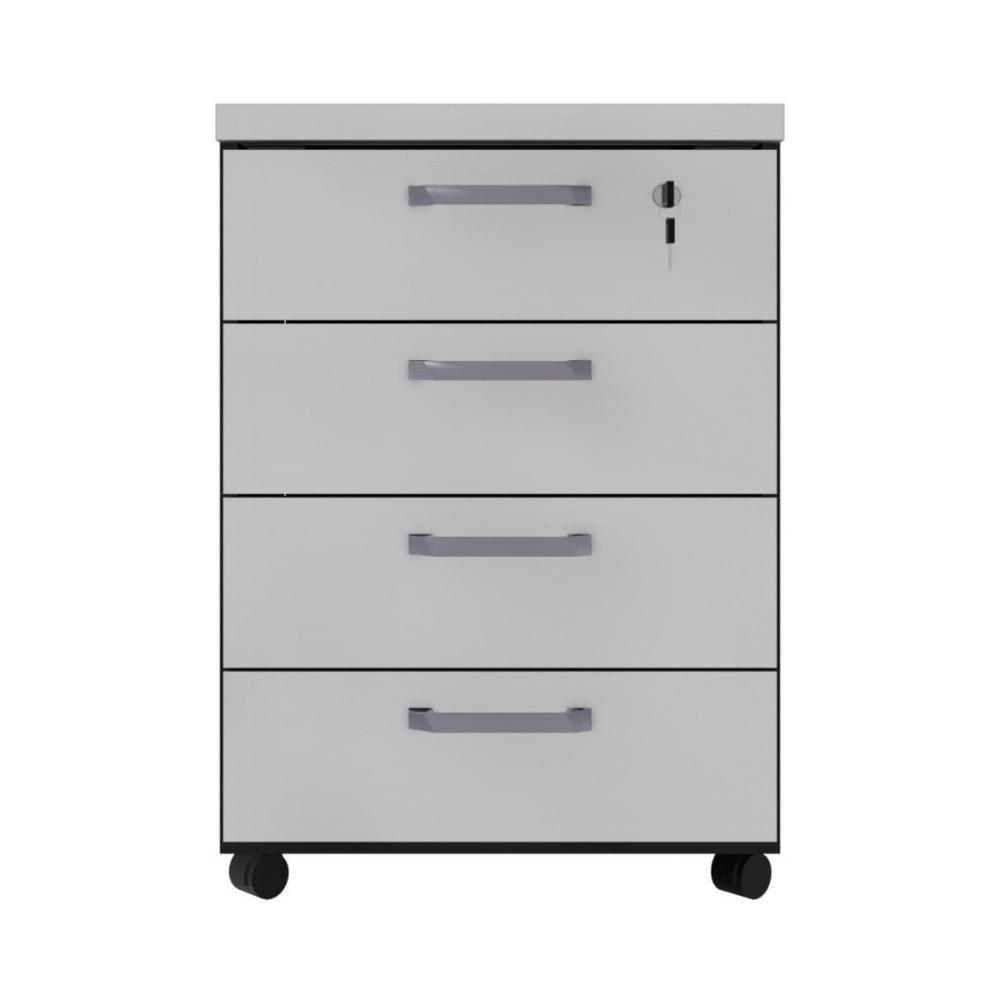 Gaveteiro De Escritório 46cm Com Chave 4 Gavetas E Rodízios Multimóveis Cr25303 Cinza Preto - 6