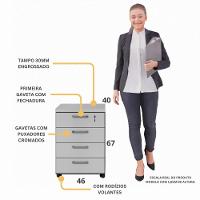 Gaveteiro De Escritório 46cm Com Chave 4 Gavetas E Rodízios Multimóveis Cr25303 Cinza Preto - 3