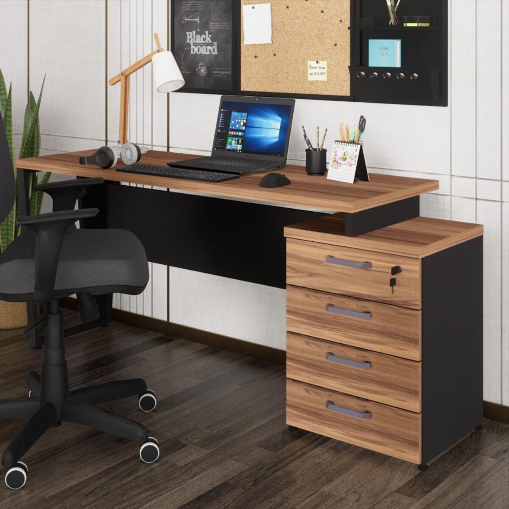 Escrivaninha Mesa Escritório Extensível 150cm 4 Gavetas Flex Multimóveis Cr25325 Sevilha Preto - 1