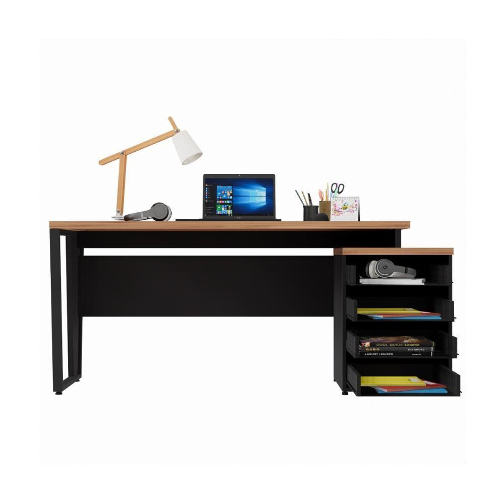Escrivaninha Mesa Escritório Extensível 150cm 4 Gavetas Flex Multimóveis Cr25325 Sevilha Preto - 5