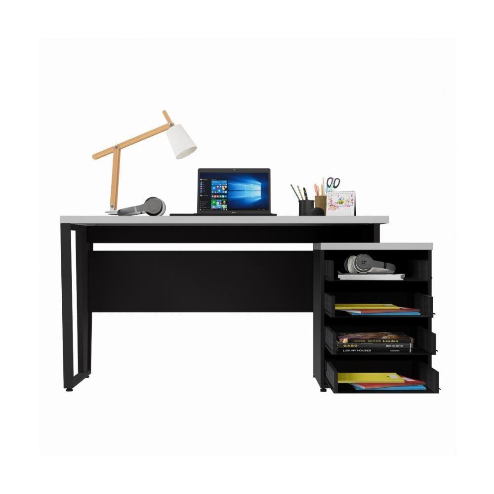 Escrivaninha Mesa Escritório Extensível 135cm 4 Gavetas Flex Multimóveis Cr25324 Cinza Preto - 5
