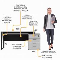 Escrivaninha Mesa Escritório Extensível 135cm 4 Gavetas Flex Multimóveis Cr25324 Cinza Preto - 3