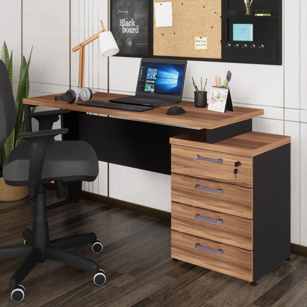 Escrivaninha Mesa Escritório Extensível 135cm 4 Gavetas Flex Multimóveis Cr25324 Sevilha Preto - 1